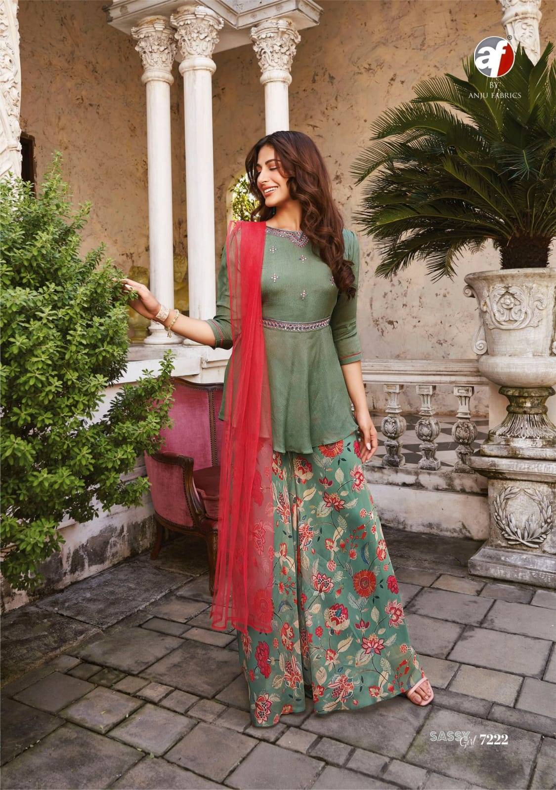 Sassy girl vol-3 by Anu fabrics 7221 TO 7226 SERIES Indian PURE CHINON CHIFFON party wear designer kurti with palazo At Wholesale Price